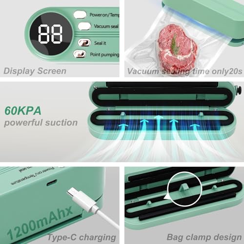 Envasadora al Vacío 6 en 1, Máquina Envasadora al Vacio Domestica Compacta para Alimentos Secos y Húmedos, Selladora de Alimentos Automática con 10 Bolsas de Vacío, para Cocina, Camping y Viajes - imagen 6