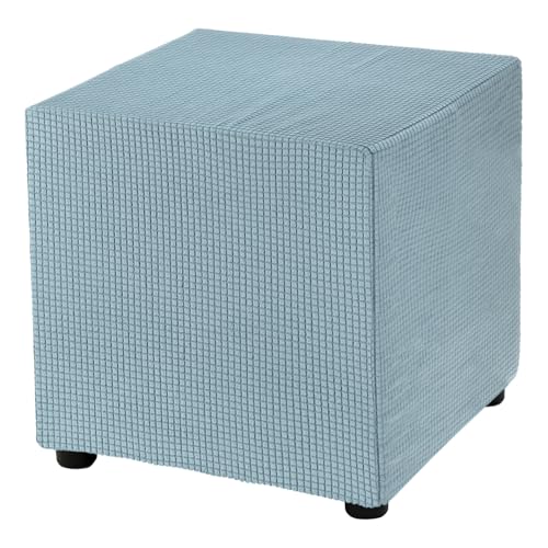 uxcell Square Ottoman Cover 18x18x18inch Stretch Polyester Washable Ottoman Slipcovers Elastic Foot Stool Foot Rest Protector for Living Room Bedroom, Sky Blue