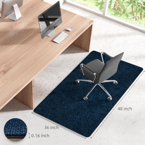 Image of Office Chair Mat for Hardwood Floors 48 inchx36 inch, Durable Non-Slip Large Tile Floor Protector, Anti-Scratch Thick Heavy-Duty Recyclable Gliding Desk Mats for Computer Rolling Chairs, Navy Blue