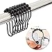 JLySHOP Lot de 12 crochets de rideau de douche en acier inoxydable résistant à la rouille avec boules en métal poli pour salle de bain - Noir