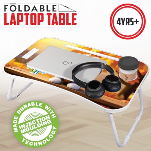 Image of Amazon Brand - Jam & Honey Foldable Laptop Table with Cup Holder & iPad Holder | with Ludo Dice and Pawns | Work Desk Accessories for Reading, Studying | Cute Dog | Engineered Wood, 60.6cm, 38.7cm