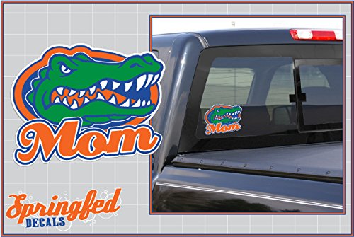 Florida Gators GATOR HEAD w Orange Cursive MOM Vinyl Decal Car Truck Sticker UF Gator Mom