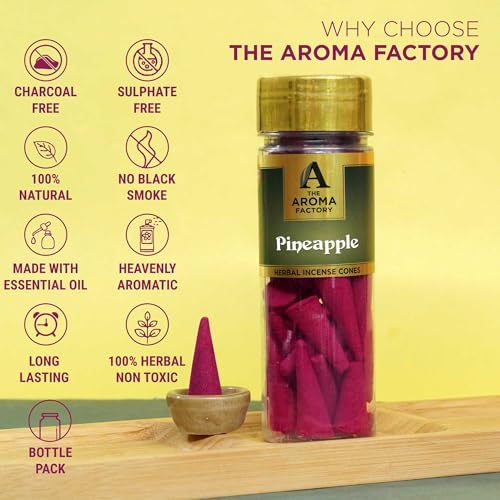 Image of The Aroma Factory Incense Dhoop Cone, Pineapple (100% Herbal & 0% Charcoal) 3 Bottles x 30 Cones