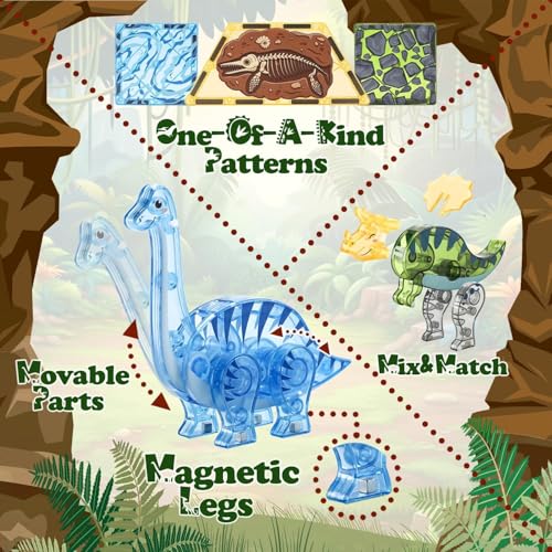Magnetic Tiles Dinosaur Toys for Kids 3-7 Magnet Building Blocks Toddler Dino Toys - Educational STEM Toys 3 Year Old Boy Gift Learning Resources for Kids Ages 3 4 5 6 7 8 Gifts for 4 Year Old Boys - Image 4