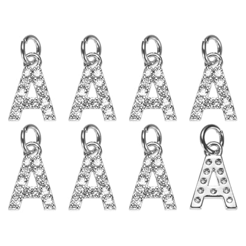 M METERXITY 8-Pack Full Rhinestone Letter, 2.5mm Slide Alphabet Letters A for DIY Name ID Bracelets/Necklace/Wristbands Pendants/Jewelry Making [White Gold]