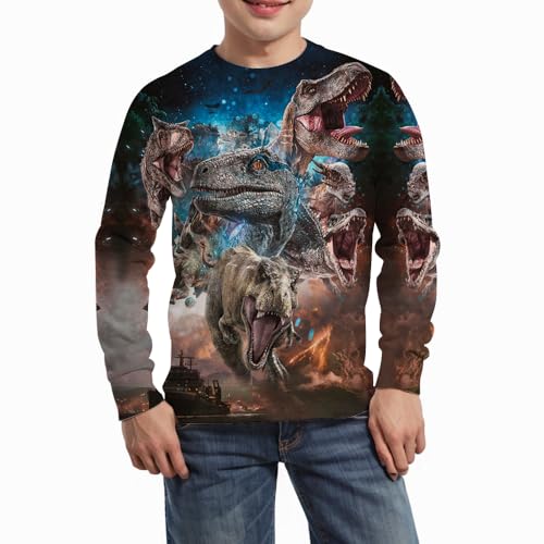 Boy's Girl's Comfy Print 3D T-rex Dinosaur Sport Long Sleeve Crew Neck Sweatshirt With 6-14 Years