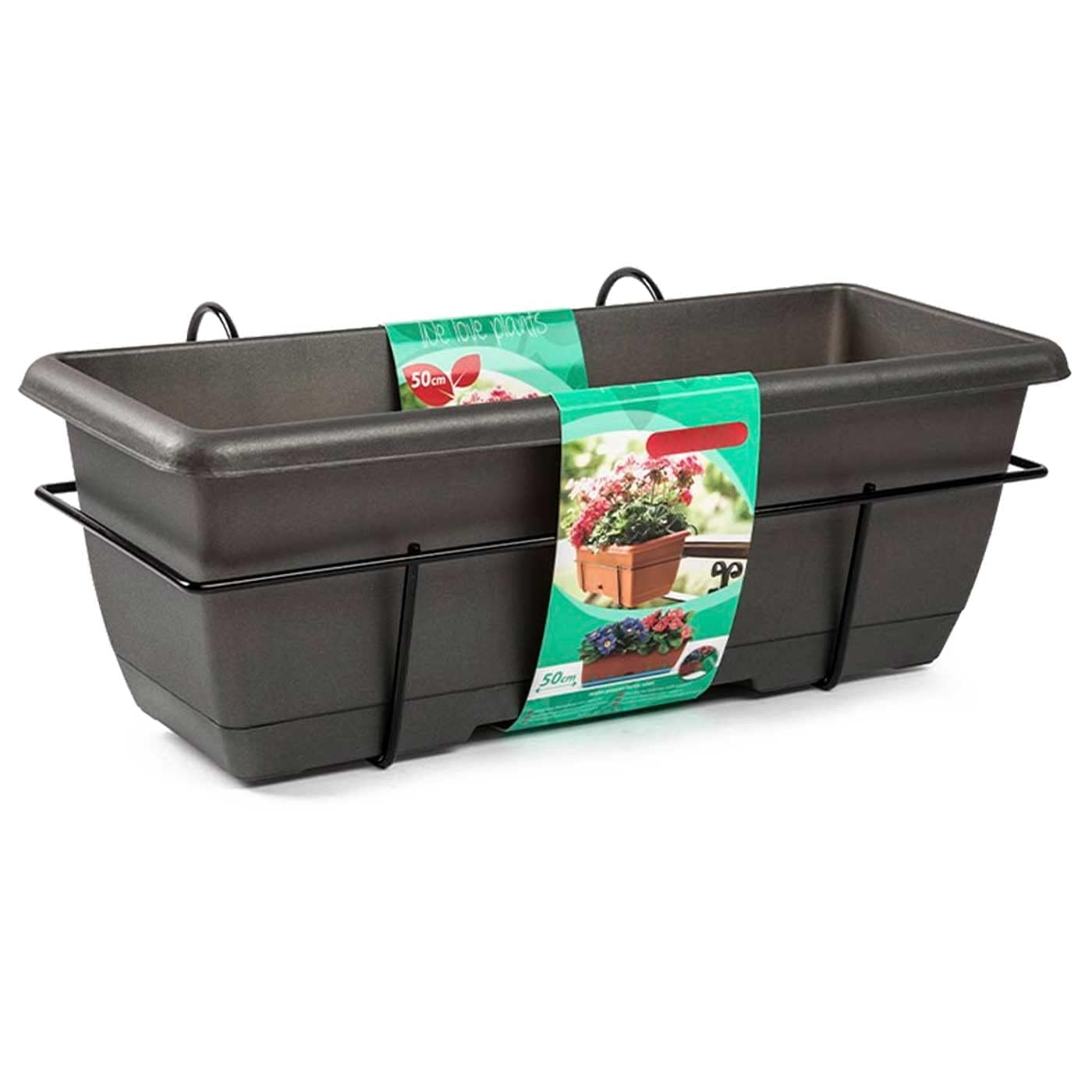 AC - Jardinera con Plato - Fabricado en Polipropileno - PLFT - Macetero para Jardin - Maceta para Plantas y Flores Rectangular de Plástico con Agujeros de Drenaje - 50 cm - Color Antracita — view 34
