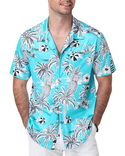 Runhit Hawaii Hemd Männer Hawaiihemd Herren mit Strandprint Leichtes Hemd Als Hawaii Kostüm Oder Festival Outfit XL