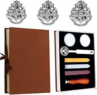 Magic School Wax Seal Stamp Set, ANBOSE Wax Sealing Stamp Kit for Invitations Sealing Wax,1Pcs Wooden Handle Copper Seal, 3Pcs Wax, 1Pcs Melting Spoon and 2Pcs White Candles