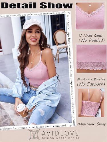 Image of Avidlove Lace Bralette for Women Spaghetti Strap Tank Top V Neck Slim Basic Camisoles