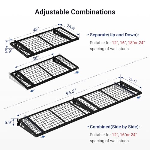 FLEXIMOUNTS 2 Pack 2x4ft Garage Storage 24x48 inch Heavy Duty Bike Wall Shelving Rack, 660lbs Total Weight Capacity, Black, Pro Series - Image 4