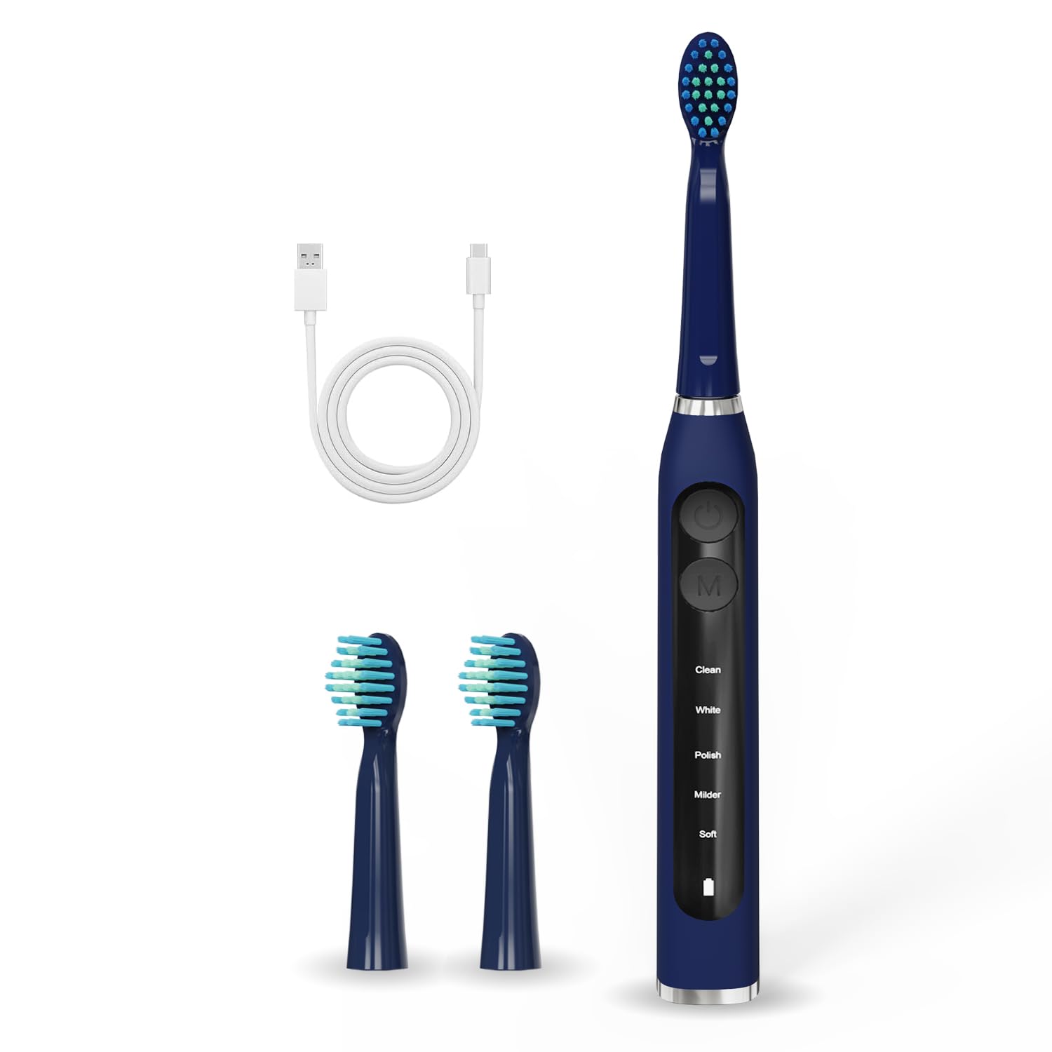 Obvie Sonic Electric Toothbrush For Adults With 5 Modes, 3 Brush Heads, Rechargeable & IPX7 Waterproof, 30-Day Battery Backup, Automatic Power Toothbrush for Men Woman (Blue)