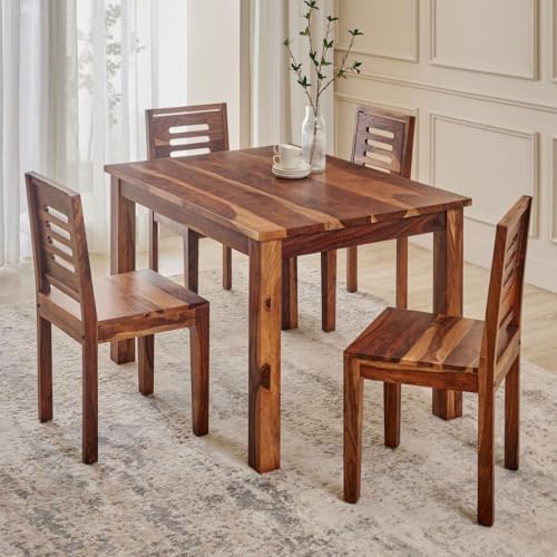 WOODSBERRY Solid Sheesham Wood 4 Seater Dining Table Set with Chairs ...