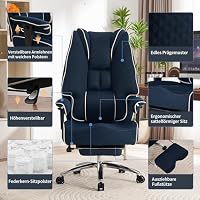 EXCEBET Chefsessel Bürostuhl Ergonomisch 200kg, Schreibtischstuhl mit Fußstütze und Atmungsaktivem Mesh, Hochlehner mit 14cm Taschenfederkern, Drehstuhl mit Höhenverstellbaren Armlehnen (Dunkelblau) – Ansicht 3