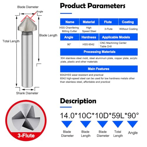 Image of Milling Cutter Chamfer Endmills Tool CNC Maching 3 Teeth 90 Degree Milling Reamer High Hardness Steel Metel Cutter HSS Set 7PCS