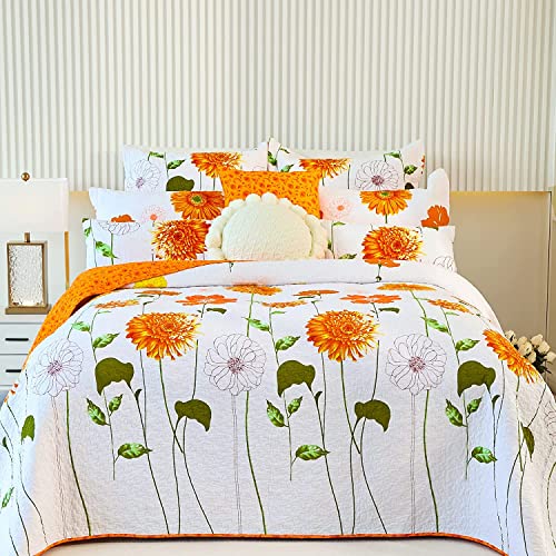 Evenhug Sunflower Pillow Shams Set Of 2 Cotton Quilted Pillowcase Matching Bedding Decoration Oblong Double Patterns (Orange Pillow Shams, 20″X26″) #TOP4