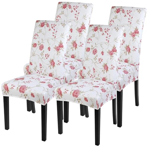 Image of SearchI Dining Room Chair Covers Set of 4, Stretch Printed Floral Parsons Chair Slipcovers Removable Washable Kitchen Chair Protector Cover for Dining Room, Hotel, Ceremony (Floral Pattern)