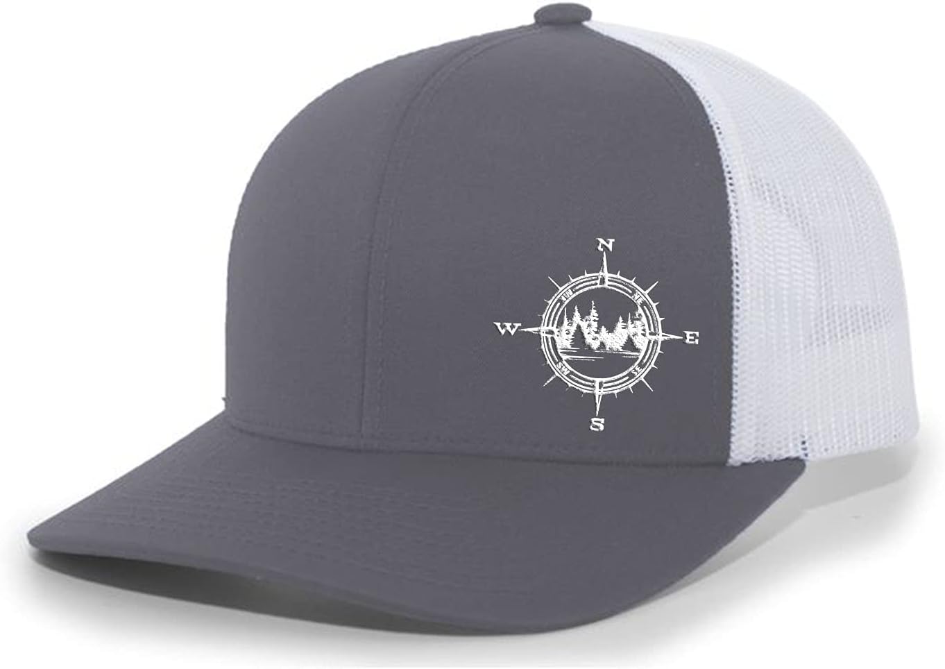 Trenz Shirt Company Men's Outdoors Compass Scenic Forest Woodland Embroidered Mesh Back Trucker Hat