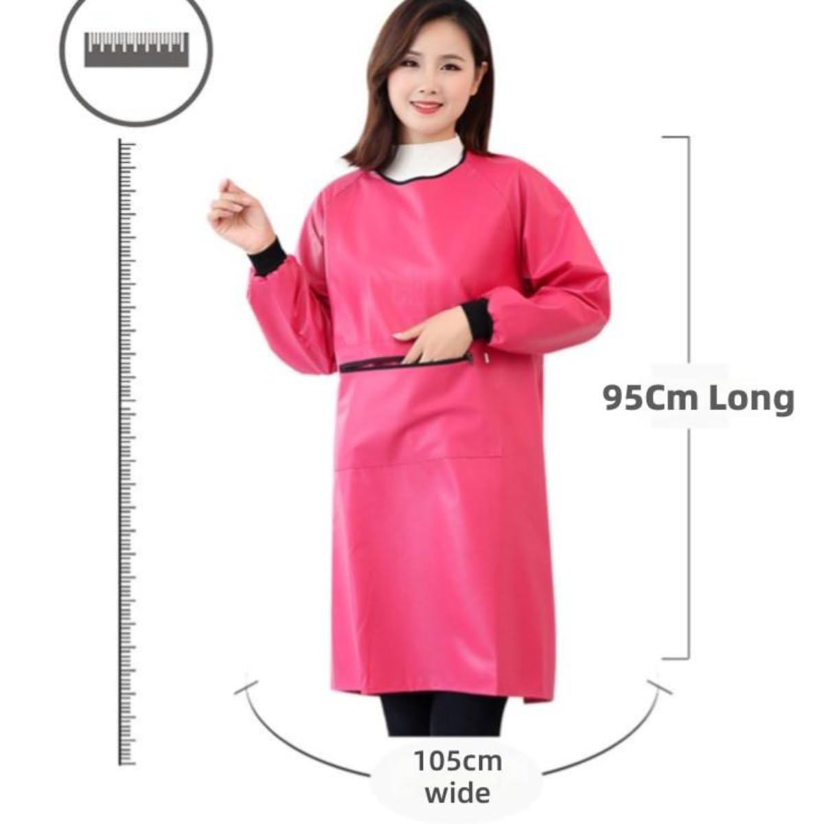 Tablier Imperméable Femme à Manches Longues avec Poches, Blouse Utilitaire Polyvalente pour Cuisine, Vaisselle, Jardinage et Travail, Idéal pour Activités Domestiques