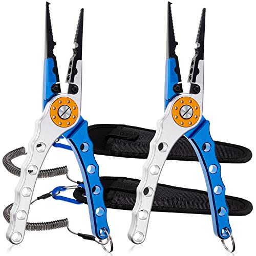 Lasnten 2 Pcs Fishing Pliers Saltwater Braid Cutters 7.8 Inch Fishing Hook Remover Split Ring Fishing Tools With Sheath And Lanyard Gear Gifts For Fish Line Cutting Boat Fly Ice Fishing Accessories #TOP13