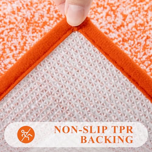 Pauwer Bathroom Rugs Sets 3 Piece Bathroom Shower Rugs with U-Shaped Contour Toilet Mat Absorbent Microfiber Plush Bath Mats Non Slip Bath Rugs Machine Washable Shaggy Bath Floor Mats, Orange