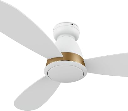 SMAFAN 52 Inches Flush Mount Ceiling Fans with Lights and Remote Control,10-Speed Reversible Quiet DC Motor, Indoor Outdoor Smart Ceiling Fan Works with Smart APP/Alexa/Siri/Google, White Gold