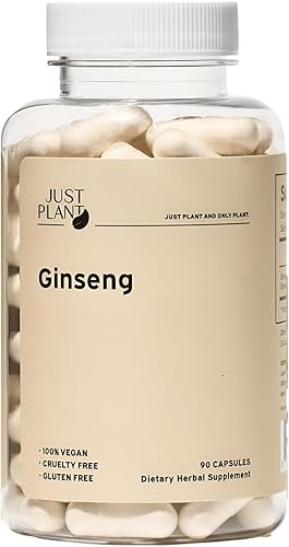 Cápsulas de extracto de raíz de ginseng de 750 mg, 90 cápsulas veganas, energía natural, apoyo cognitivo y refuerzo inmunológico, sin gluten