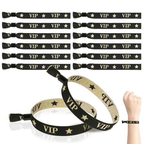 VIP Einlassbänder Stoff, 30 Stück Eintrittsbänder Schwarze Goldene, Verstellbare VIP Bändchen für Partys Konzerte Geburtstag Hochzeit Vergnügungsparks