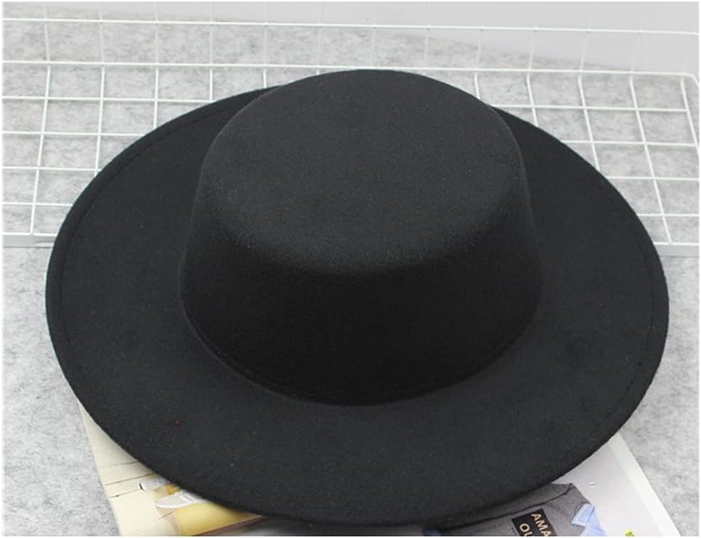 Classic Fashion Black Wide Brim Flat Top Fedora Panama Hat Felt Church Derby Cap Pork Pie Hat Jazz Hat - Image 7