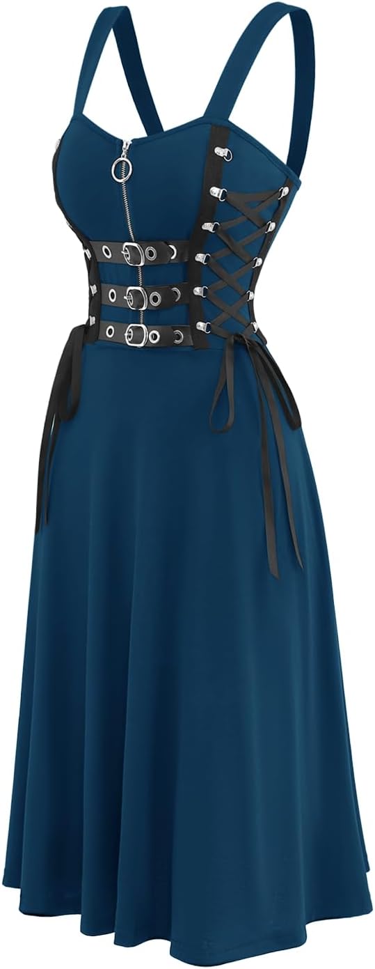 Womens Dresses Retro Backless Sleeveless Wrap Gothic Vintage 50S Spaghtti Strap Swing Cocktail Party Maxi Dress