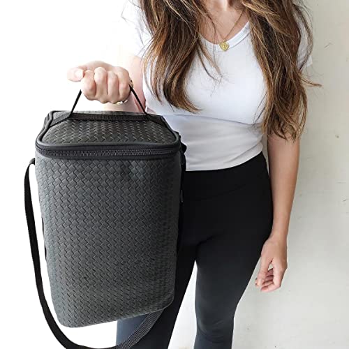 Bolsa Porta Vinho Wine Bag Case 4 Garrafas ou Tacas, Mala com Alça Couro Sintetico Preto Passeio