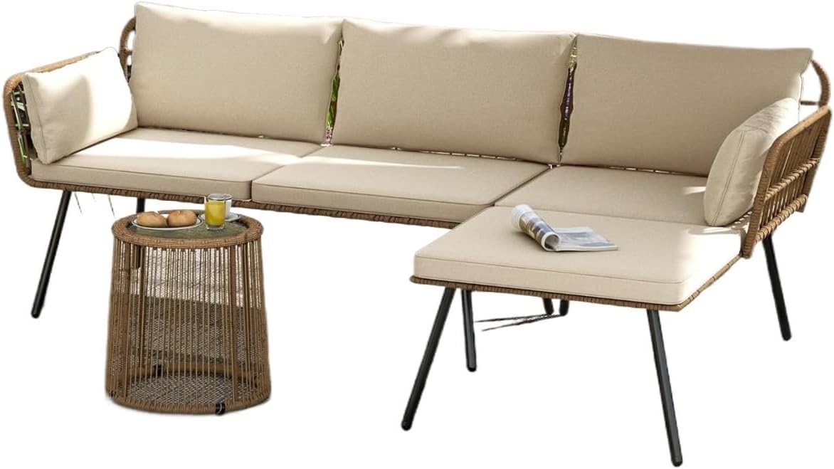 Three-piece Furniture Set, L-Shaped Sofa, Capable of Seating 4 People, for Use in The Courtyard Or Garden.