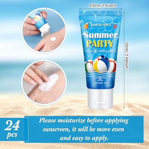 Image of 24 Pcs Travel Size Mini Sunscreen Bulk for Summer Vacation Spf 30 Water Resistant Sunscreen Lotion Sunblock for Thank You Gifts Hawaiian Wedding Pool Party Favor (Beach Ball)
