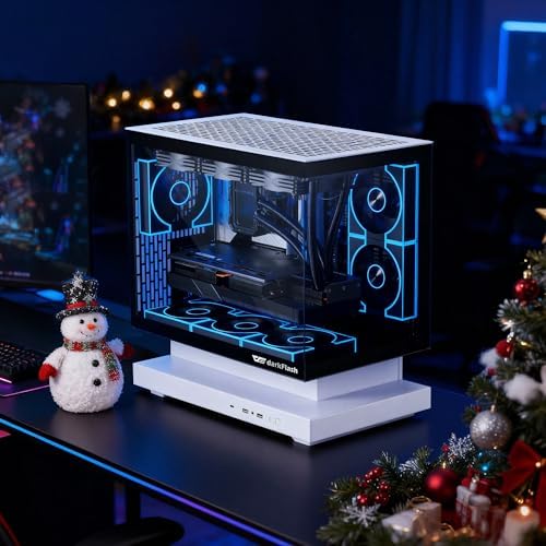 darkFlash FLOATRON F1(2025) Micro-ATX PC Case, 270° Panoramic Floating Gaming Case, Back Connect Support, 3X ARGB PWM Fans, High Airflow, Type-C, Supports 360mm AIO (3 RGB Fans)