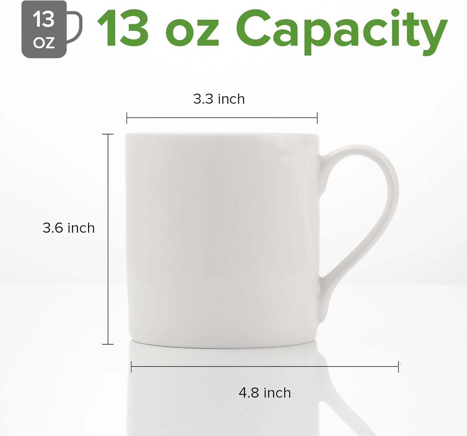 Fine Bone China Coffee Mugs, 13 oz Capacity, Set of 4, White, Microwave and Dishwasher Safe, Gift Set for Mother's Day, Christmas, Straight Model With Ear Handle