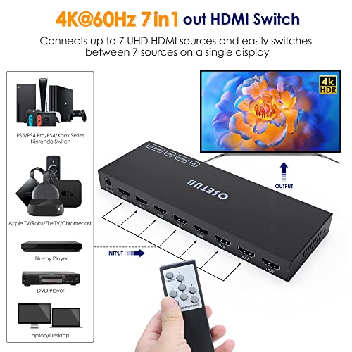 Image of 7 in 1 Out HDMI Switch 4K@60Hz with HDR, HDCP 2.2 & 3D and IR Remote Control for PS5, Xbox, Nintendo Switch, Apple TV, Roku, Fire Stick (Home /Office Use)