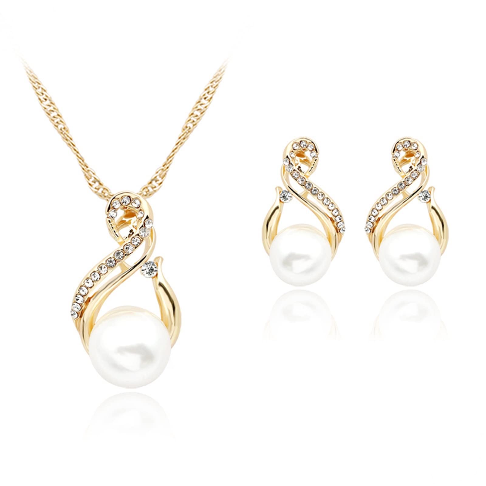 Colgante infinito chapado en oro y juego de joyas para mujer con perlas 6