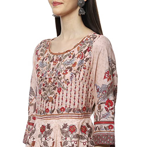 Image of Biba Cotton Women's Printed Fitted Salwar Kurta Dupatta(Skdkalamkar8356 Beige 34)