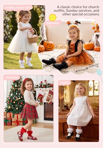 Zando Toddler Ruffle Socks with Bow for Baby Girls- Soft Cotton Toddler Girls Lace Dress Socks Cute Frilly Design for Dailywear Birthday Party Wedding and Photoshoots White 1-3T
