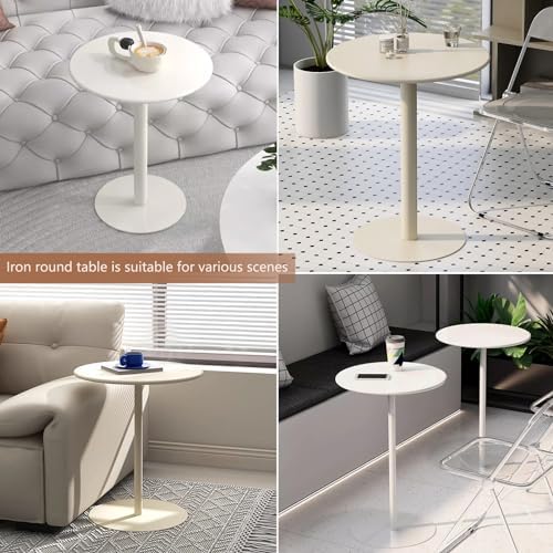 Modern Round Metal Dining Table, Beige Coffee Table, Small Side Table for Living Room & Bedroom, Stylish Bistro Table with Stable Base (40x40x62cm)
