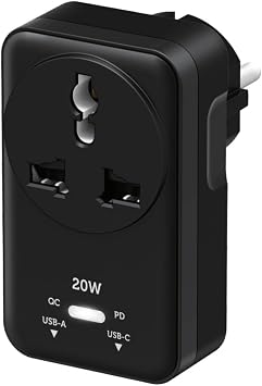 H zl   arj  zellikli, Ak m Korumal  20W PD H zl   arjl  Universal Priz D n t r c , 2500W Ak m Korumal , USB-C ve USB-A  k l , T m  lke Fi leri Uyumlu S YAH