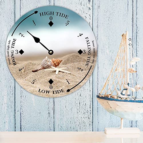 Alioyoit Wall Tide Clock Moon Tidal Timer Beach And Shell Ocean Time Coastal Wooden Clock With High And Low Tide Nautical Tide Movement Clock Wall Decoration For Beach House Dining Room Summer Decor #TOP2