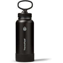 ThermoFlask Insulated Water Bottle with Straw Lid 32 oz, Black - Leakproof, Stainless Steel Water Bottle for Cold & Hot Drinks, Travel & Daily Hydration