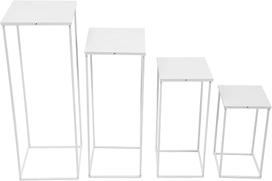 Metal Wedding Flower Stand Floor Vase Column Flower Stand Geometric Centerpieces Vase for Tabletop Flower Arrangement, Wedding and Event Reception Tables Decoration 4Pcs, W/ Metal Plate, White