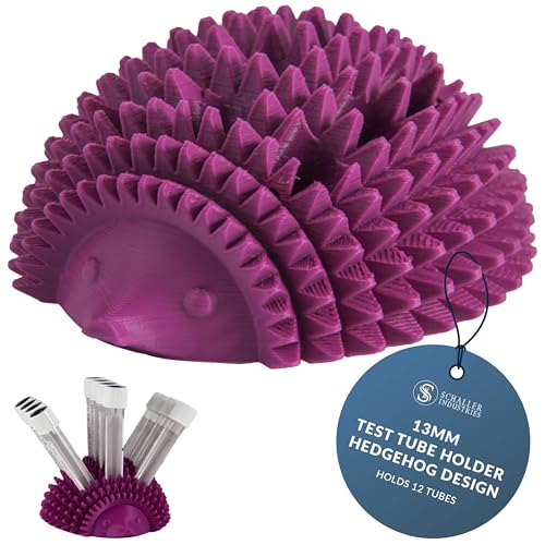 Image of S I Schaller Industries Hedgehog Test Tube Holder, 13mm - Veterinary Blood Test Tube Rack, Holds 12 Vials, Compact Fun Design Organizer for Veterinary and Research Lab Use - Grape
