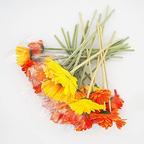 Momiaday 26 Pcs Fall Artificial Flowers Gerbera Daisies Bouquets Silk Flowers For Home Living Room Orange Diy Floral Arrangement #TOP3
