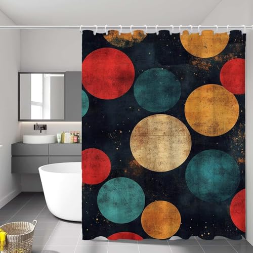Rideau Douche Couleur Rideau de Douche 90 x 180 cm Cercle avec Ourlet Lesté et Crochets, Polyester Lavable - Imperméable Rideaux, Séchage Rapide Shower...