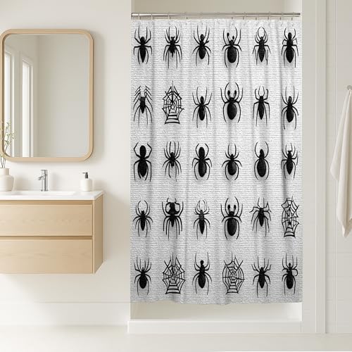 Tenda da doccia a forma di ragno, motivo ragnatela nera, decorazione per il bagno, stile gotico moderno, autunnale, tenda da doccia in tessuto impermeabile con ganci, 91 x 183 cm