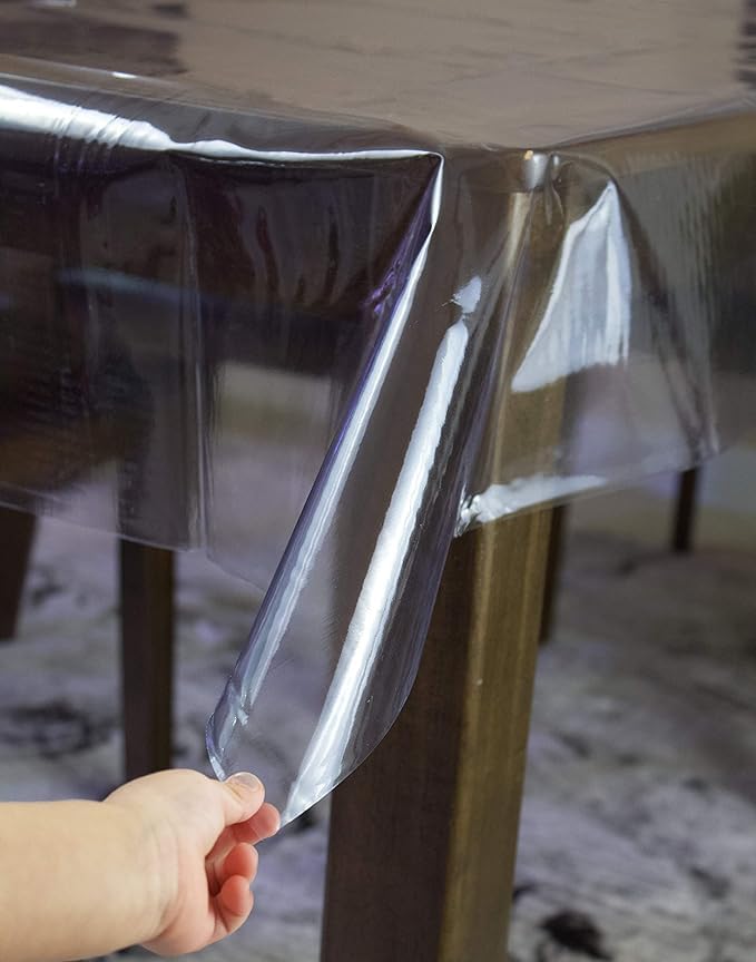 RENVA Clear Plastic Tablecloth Protector Rectangle, Waterproof Oilproof Stain Resistant Wipeable Table Cover for Dining Tables (Transparent, 60x40 inch) 3