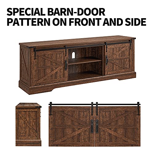 Okd Farmhouse Tv Stand For 75 Inch Tv, Rustic Entertainment Center W/Sliding Barn Door Wood Media Console Cabinet 66 Inch Long Television Stands For 70 Inch Tvs, Reclaimed Barnwood Color #TOP6